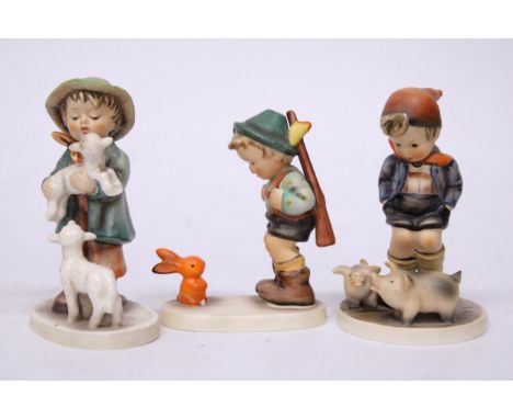 THREE GOEBEL HUMMEL FIGURES "FARM BOY" "SHEPHERD'S BOY" (1960-72) AND "SENSITIVE HUNTER" (1979-1990)
