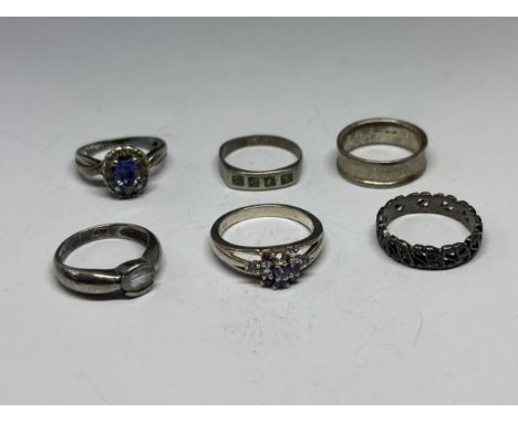 SIX VARIOUS SILVER RINGS