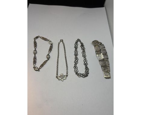 FOUR VARIOUS SILVER BRACELETS