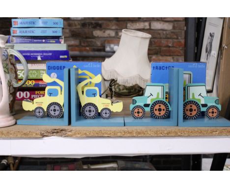 TWO PAIRS OF 'SASS &amp; BELLE' BOOK-ENDS - A DIGGER AND A TRACTOR