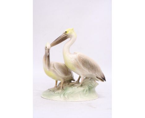 A VINTAGE AUSTRIAN, KERAMOS VON WEIN, TABLEAU OF TWO STANDING PELICANS
