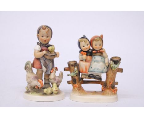 TWO GOEBEL HUMMEL FIGURE GROUPS "COQUETTES" NO. 179 AND "FEEDING TIME"