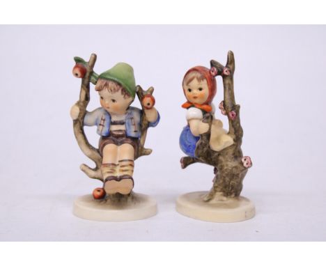 TWO GOEBEL HUMMEL FIGURES "APPLE TREE GIRL" AND "APPLE TREE BOY"