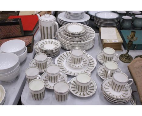 A PART DINNER SERVICE SUSIE COOPER PERSIA TO INCLUDE DINNER PLATES, COFFEEPOT, CUPS AND SAUCERS, ETC.,