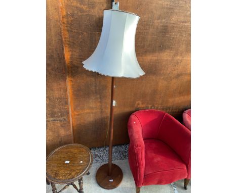 A RETRO TEAK STANDARD LAMP WITH SHADE