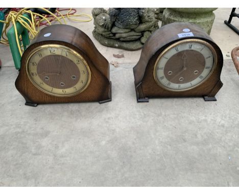 TWO VINTAGE MAHOGANY CASED WESTMINISTER CHIMING MANTLE CLOCKS
