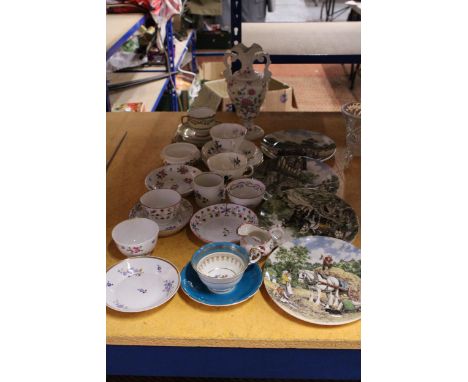 A QUANTITY OF VINTAGE CERAMICS AND CHINA TO INCLUDE ANTIQUE TEA BOWLS AND SAUCERS, AN AYNSLEY CUP AND SAUCER, ROYAL ALBERT 'Q
