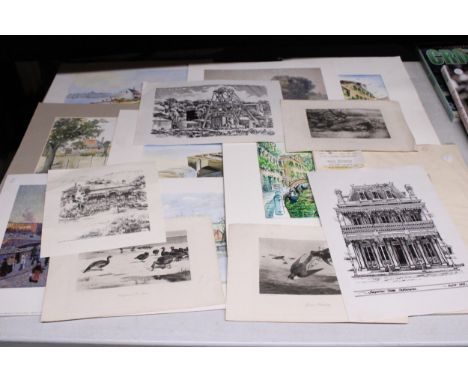 A COLLECTION OF SIGNED WATERCOLOURS AND VINTAGE PRINTS