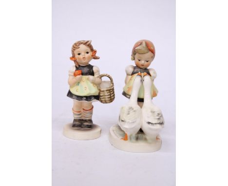 TWO GOEBEL HUMMEL FIGURES "GOOSE GIRL" AND "SISTER"