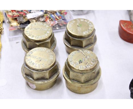 FOUR VINTAGE SOLID BRASS CARTWHEEL HUBS