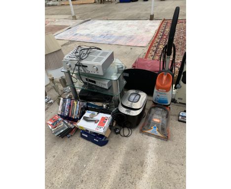 AN ASSORTMENT OF ITEMS TO INCLUDE A LAKELAND BREAD MAKER, MARANTZ STEREO ITEMS AND A VAX CARPET CLEANER ETC