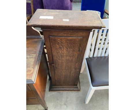 AN OAK AND CROSSBANDED CUPBOARD, 19" WIDE, FORMERLY A LONGCASE CLOCK TRUNK