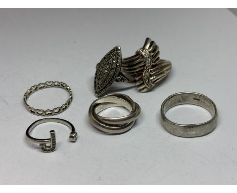 SIX VARIOUS SILVER RINGS