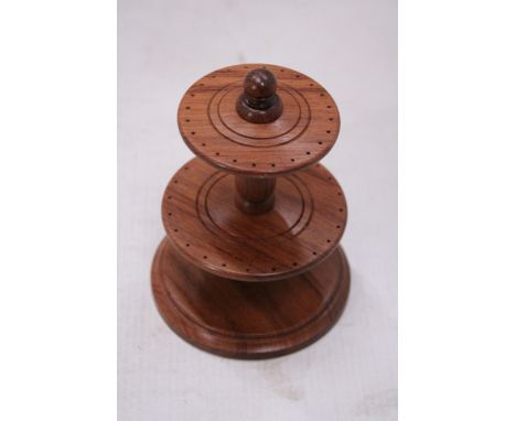 A WOODEN BOBBIN CAROUSEL - NEEDS PINS - BY BRIAN GOODWIN, CHESTERFIELD