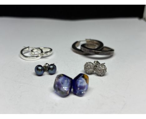 FIVE PAIRS OF SILVER EARRINGS