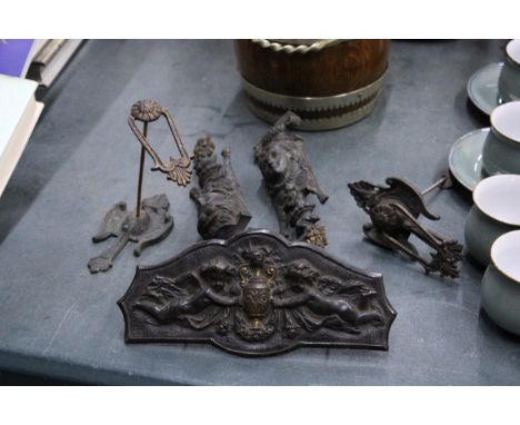 FIVE PIECES OF VINTAGE CAST ORNATE DOOR FURNITURE