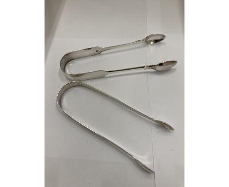 TWO HALLMARKED SILVER SUGAR TONGS - GROSS WEIGHT 66 GRAMS - ONE BELIEVED EDINBURGH 1832, MAKER ROBERT WILLIAMS AND ONE BELIEV