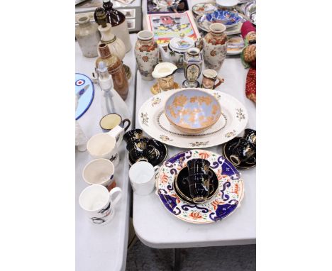 A LARGE QUANTITY OF CERAMICS TO INCLUDE ORIENTAL STYLE VASES, CUPS AND SAUCERS, TOBY JUGS, STUDIO POTTERY, MUGS, ETC