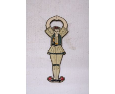 A VINTAGE GREEK BRONZE AND ENAMEL BOTTLE OPENER