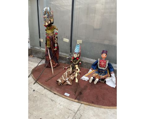 THREE HANDMADE VINTAGE INDONESIAN MARIONETTE ZOTHER DOLL PUPPETS