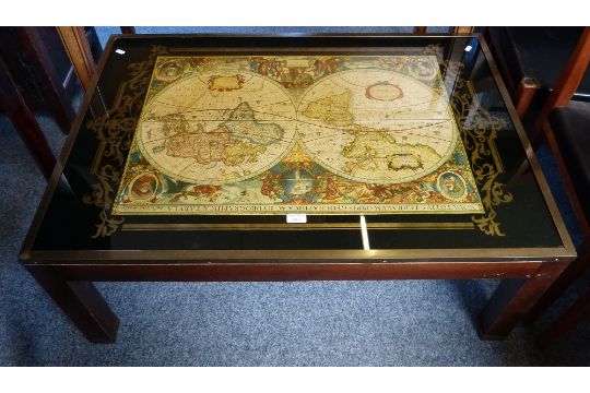 A Reproduction Mahogany Glass Topped Coffee Table With Inset World Map 104cm X 72cm - Old World Map Glass Coffee Table A Reproduction Mahogany Glass Topped Coffee Table With Inset World Map 104cm X 72cm - Old World Map Glass Coffee Table
