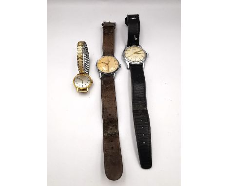 Two gentleman's vintage watches with leather straps, an Ingersoll automatic with gilded numerals and an Audax waterproof auto