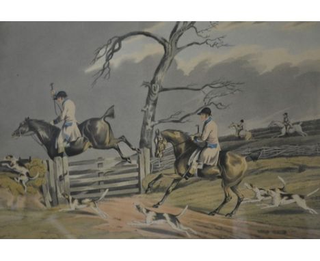 Clark & Dubourg after Henry Alken, Hunting Scenes, a set of four hand coloured aquatints, 38cm x 48cm.