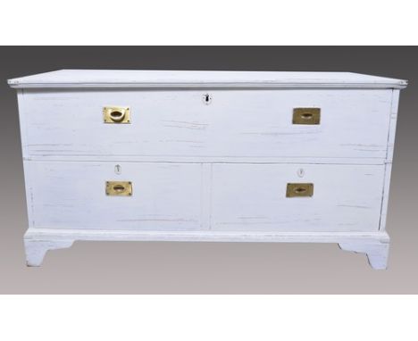 Painted coffer, front fascia with dummy drawers, bracket feet, width 115cm.