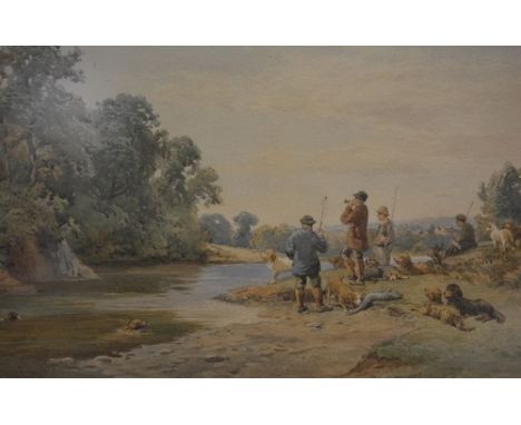 Nathaniel Everett Green, "Otter Hunting - Calling Hounds Off", signed, watercolour, 36cm x 51cm.