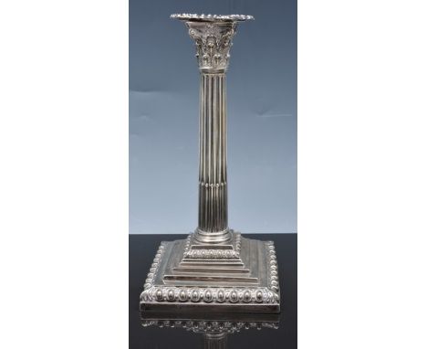 George III silver Corinthian column candlestick, London 1793, in filled fluted column, step square base, 17cm.