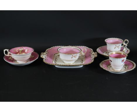 Set of Vintage Porcelain Tea Ware in Pink with Gold and Floral DecorationsThis exquisite set of vintage porcelain items boast