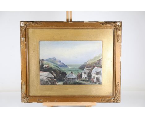 **Unsigned Late 19th to Early 20th Century Framed Oil Painting**  A traditional oil painting on canvas depicting a serene Bri