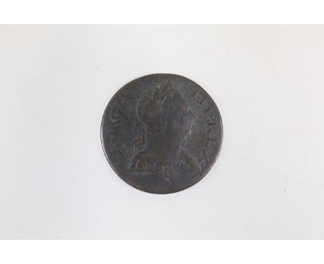 1773 George III Halfpenny Copper Coin  A 1773 George III Halfpenny, struck in copper and displaying a natural aged patina. Th