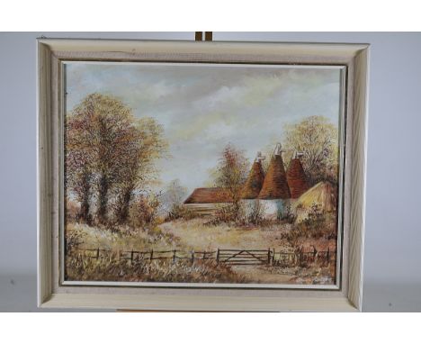 **Framed Oil Painting of English Countryside by Brian Rodgers**  A signed oil-on-canvas painting depicting a serene rural Eng