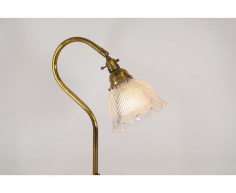 Art Nouveau Brass Desk Lamp with Glass ShadeFor your consideration is an Art Nouveau brass desk lamp, complete with a glass s