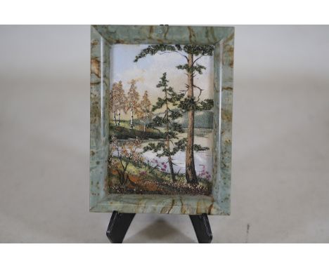 **Russian Decorative Stone Panel by A. Nikolaev**  This is a mid to late 20th-century Russian decorative stone panel crafted 