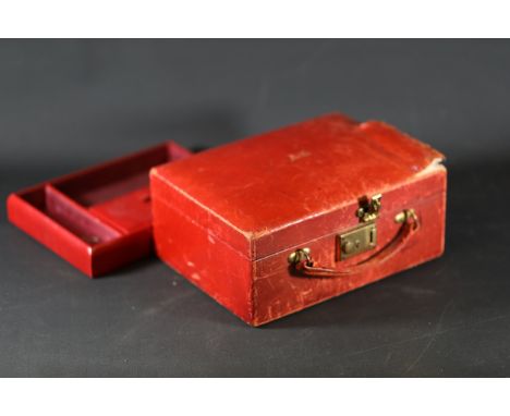**Collection of Jewellery and Accessories with Storage Case**  This listing features a rectangular red leather-bound storage 