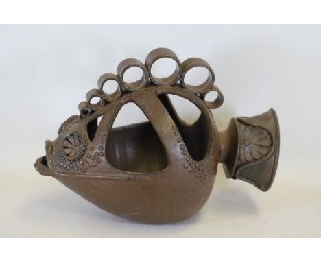 Handcrafted Ceramic Vessel by Peter VostA handcrafted ceramic vessel attributed to Peter Vost, measuring 40 cm in length, 28 