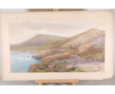 Victorian/Edwardian Signed Watercolour Coastal Landscape by J Butt  This is a signed watercolour painting by "J Butt," likely