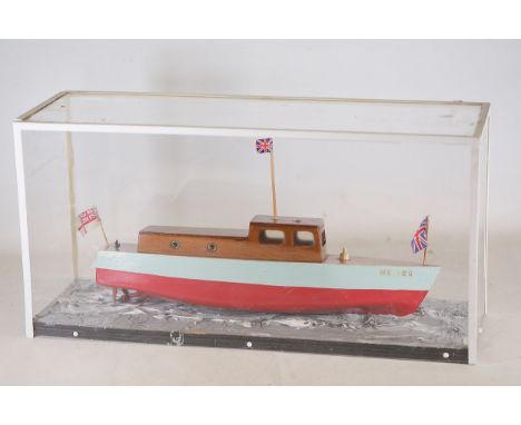 Handcrafted Scale Model of British Motor Launch "ML.125" in Display CaseA detailed handcrafted scale model of a naval-style B