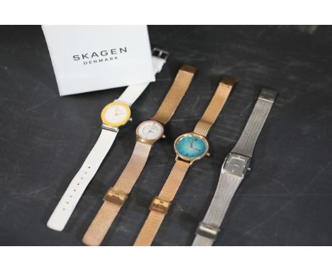 Collection of Four Skagen Watches with Scandinavian DesignThis collection comprises four Skagen watches, each exemplifying mi