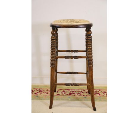 Victorian-Style Bobbin-Turned Bar Stool  A late 19th-century Victorian-style bar stool, circa 1870–1890, likely crafted from 