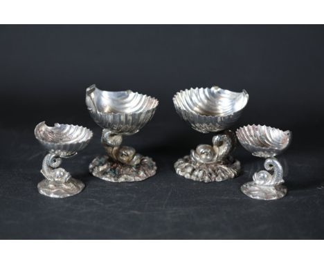 **19th-Century Silver-Plated Dolphin and Clam Shell Open Salt Cellar**  This 19th-century silver-plated open salt cellar feat