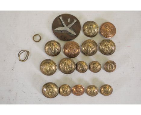 Collection of Brass Military Buttons and Badge from The Queen's Own Cameron HighlandersThis assortment includes brass militar