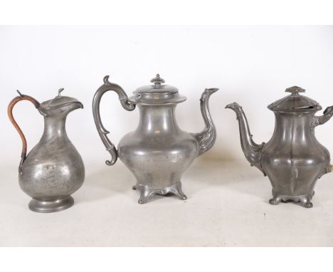 Collection of Ornate Pewter Vessels, 18th-19th Century  This collection comprises three antique pewter vessels, likely dating