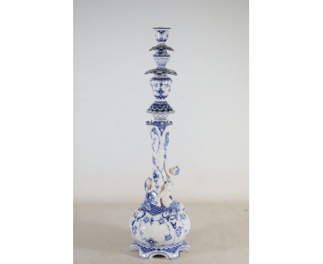Royal Copenhagen Porcelain CandlestickA single blue-and-white porcelain candlestick attributed to Royal Copenhagen, Denmark, 