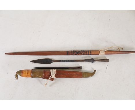 Collection of Traditional Handcrafted Items  A group of three traditional handcrafted objects, likely of ethnographic or cere