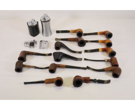 ### Antique Smoking Pipes and Vintage Lighters CollectionA collection comprising 14 vintage smoking pipes, including a meersc