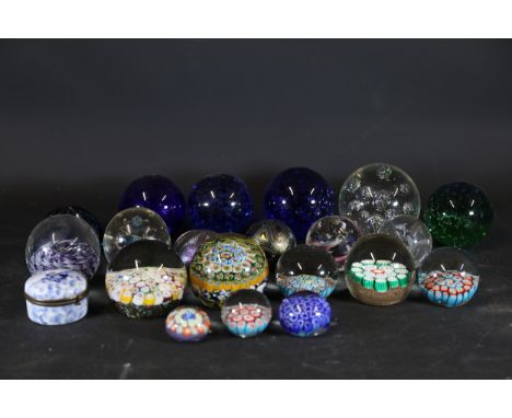 **Collection of Glass Paperweights and Trinket Box**  A collection of decorative glass paperweights and a porcelain trinket b