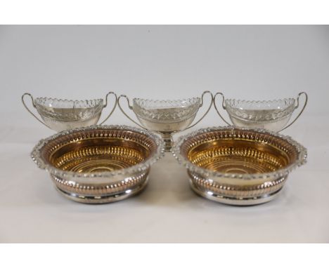Collection of Silver-Plated Bread Baskets and Sugar Bowls with Gadrooned Glass InsertsThis assorted collection includes two e